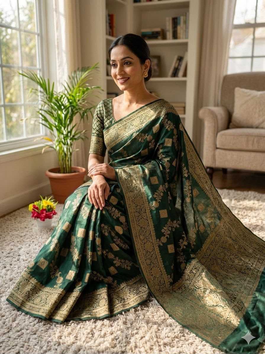 Banarasi Soft Silk Saree in Navy Blue