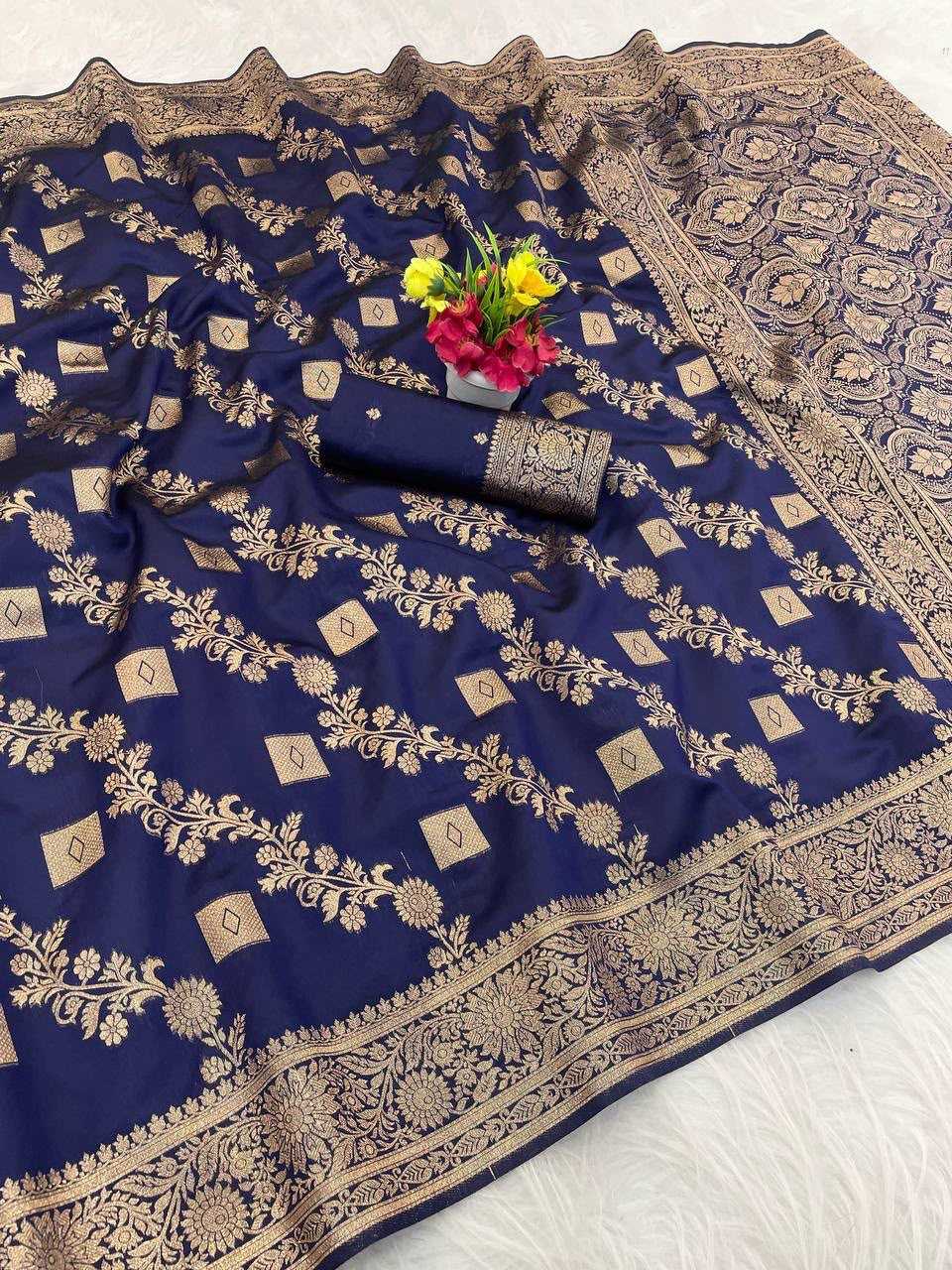 Banarasi Soft Silk Saree in Navy Blue