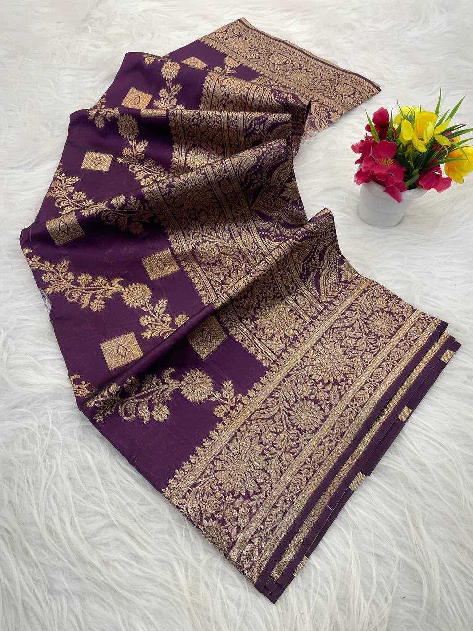 Banarasi Soft Silk Saree in Navy Blue