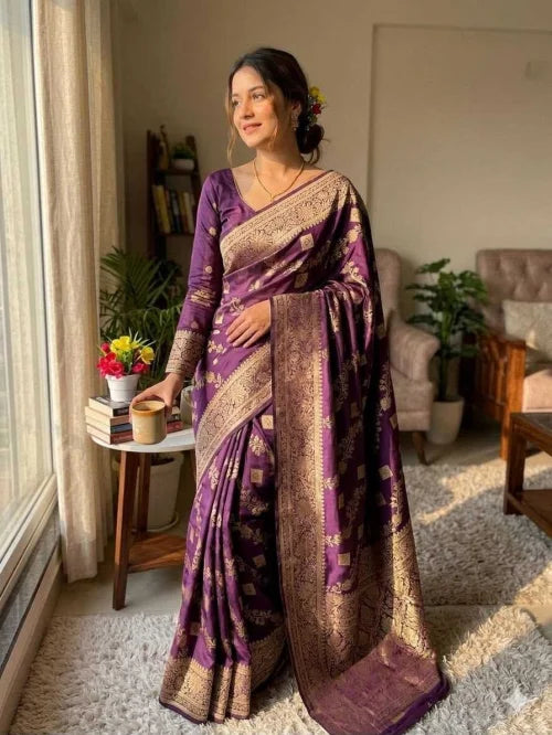 Banarasi Soft Silk Saree in Navy Blue
