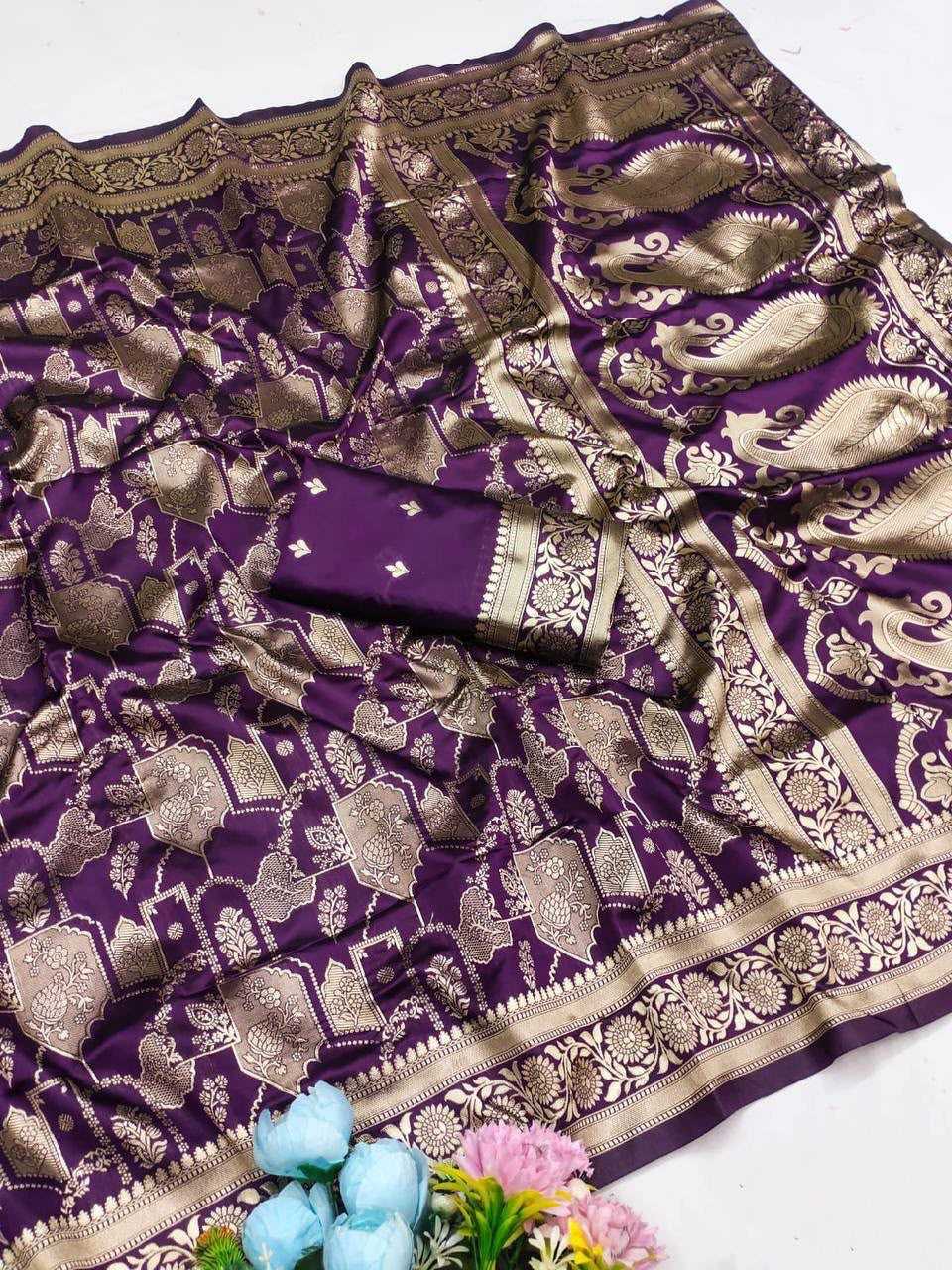 Lichi Silk Banarasi Saree in Violent Violet