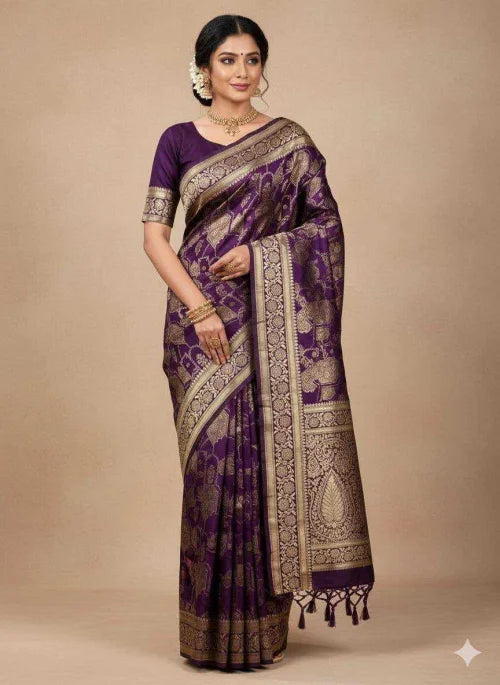 Lichi Silk Banarasi Saree in Violent Violet