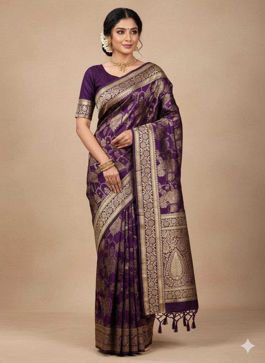 Lichi Silk Banarasi Saree in Violent Violet