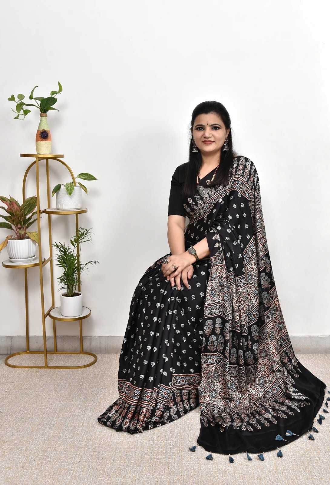 Crepe Silk Ajrakh Saree