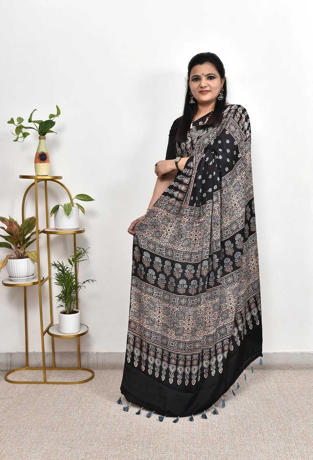 Crepe Silk Ajrakh Saree