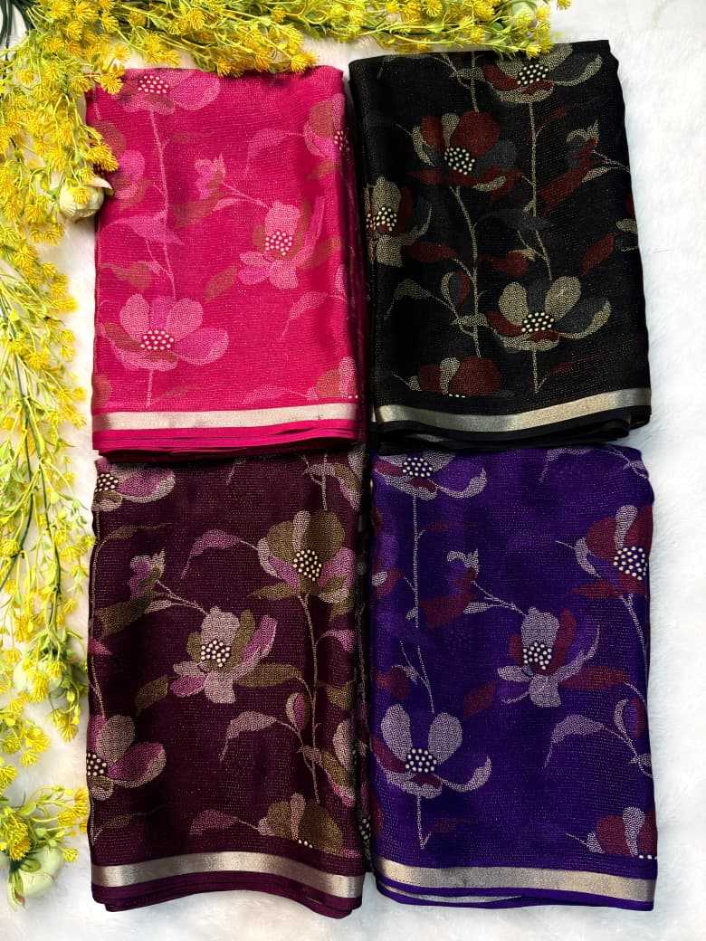 Chinon Silk Sarees With Contrast Pallu
