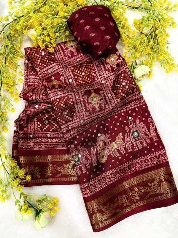 Jacquard Ajrakh Saree