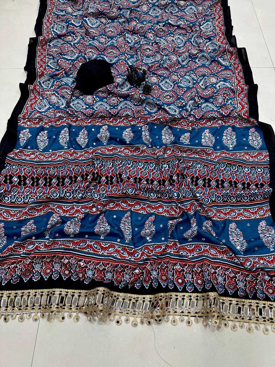Satin Ajrakh Saree