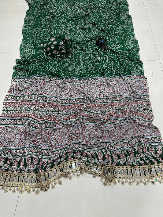 Satin Ajrakh Saree