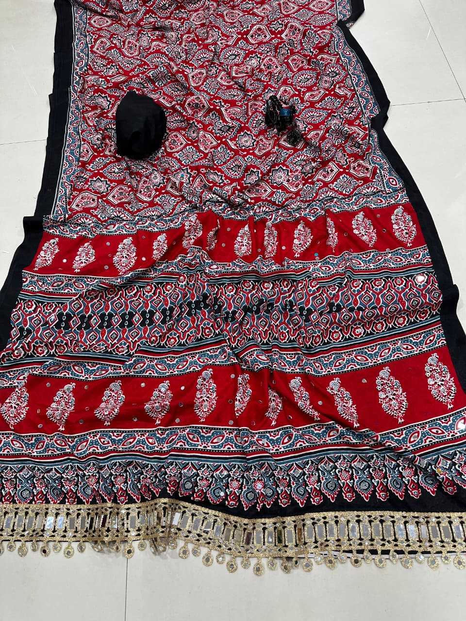 Satin Ajrakh Saree
