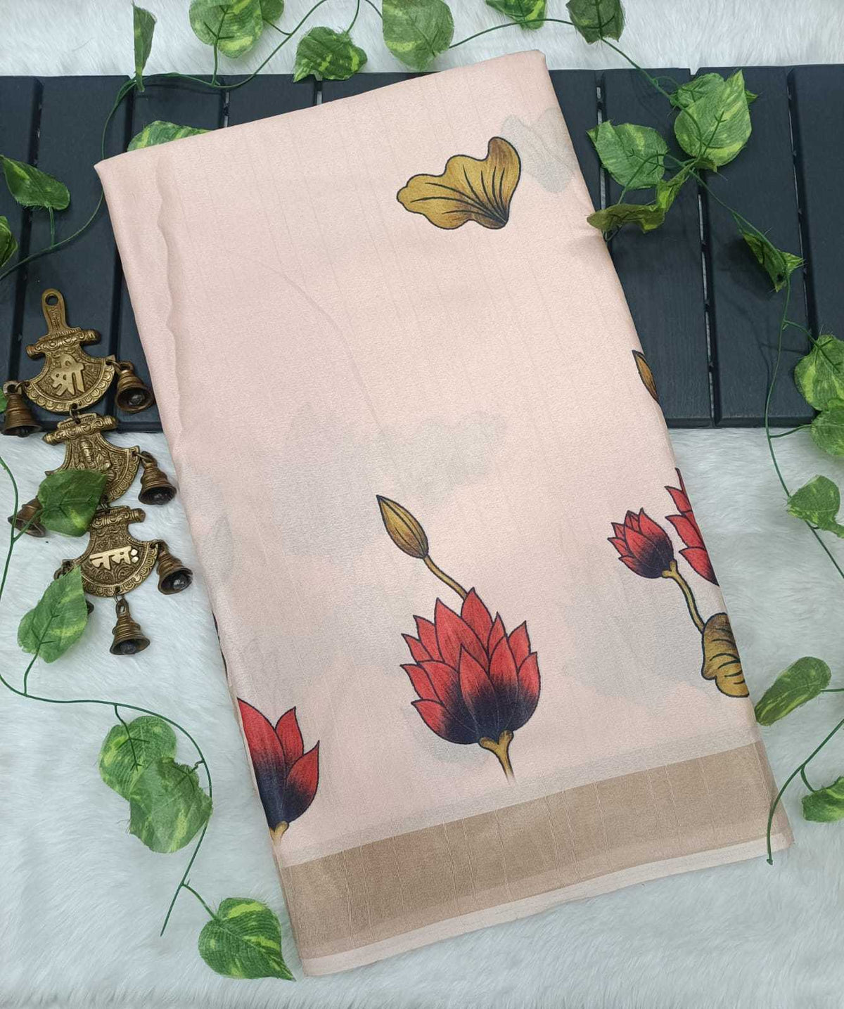 Advika Tussar Silk Printed Saree in Beige