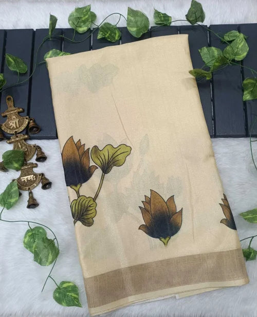 Advika Tussar Silk Printed Saree in Beige