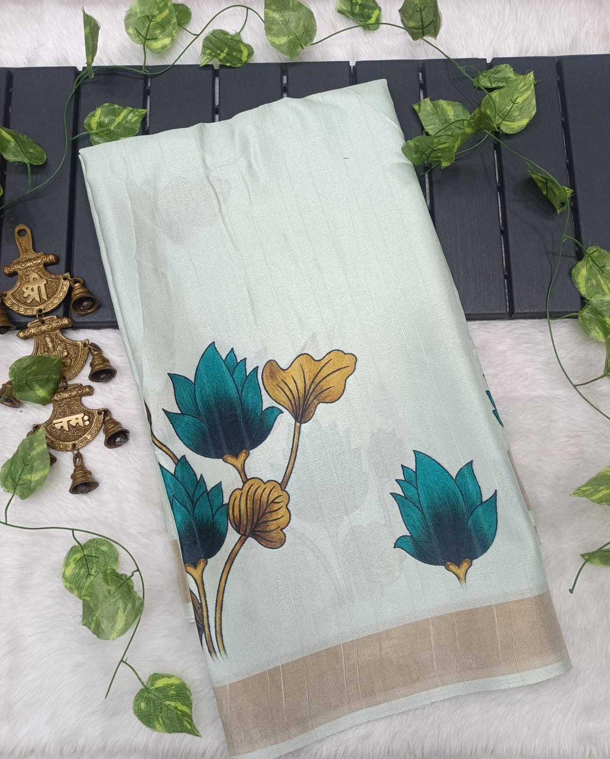 Advika Tussar Silk Printed Saree in Beige