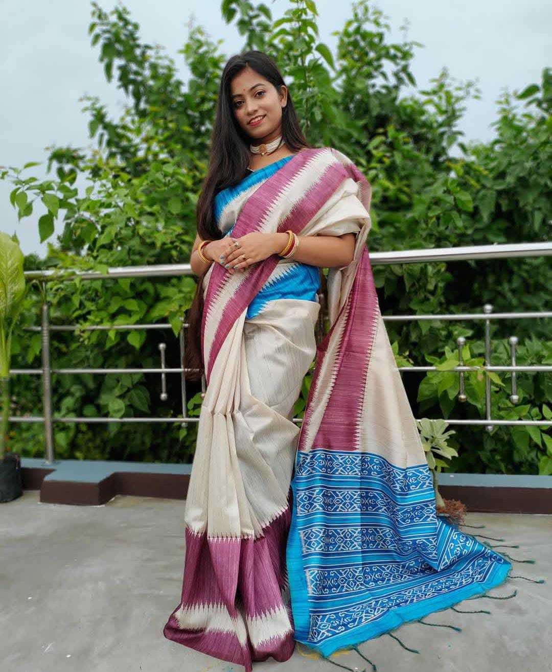 Amaira Tussar Silk Saree in Violet