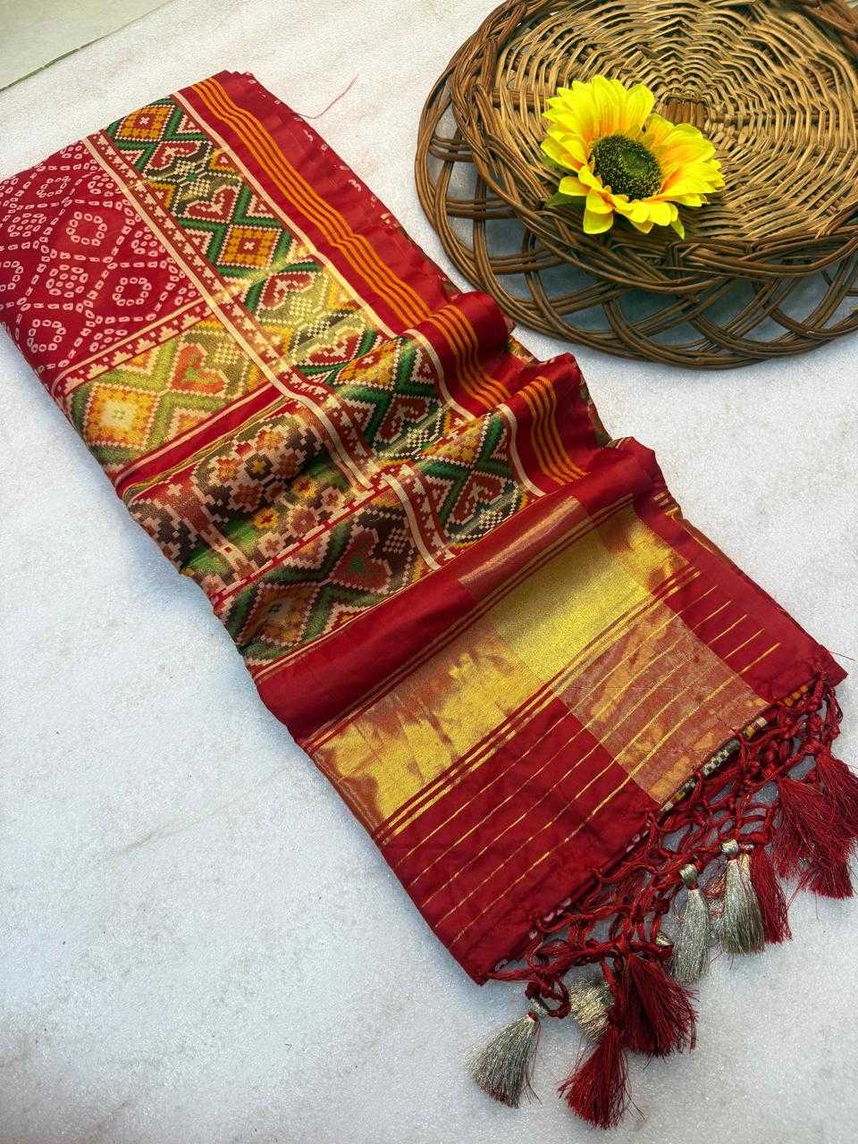 Anya Banarasi Soft Silk Saree in Rani