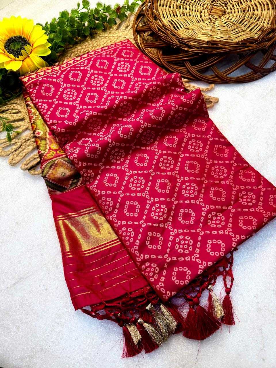 Anya Banarasi Soft Silk Saree in Rani