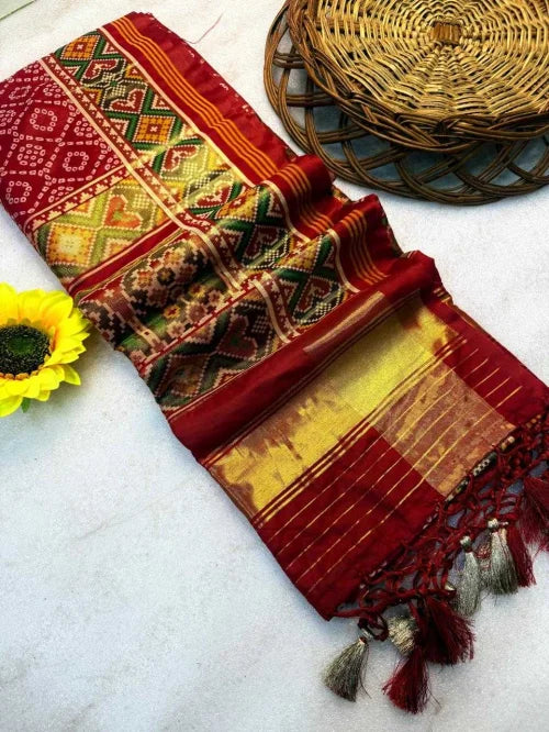 Anya Banarasi Soft Silk Saree in Rani