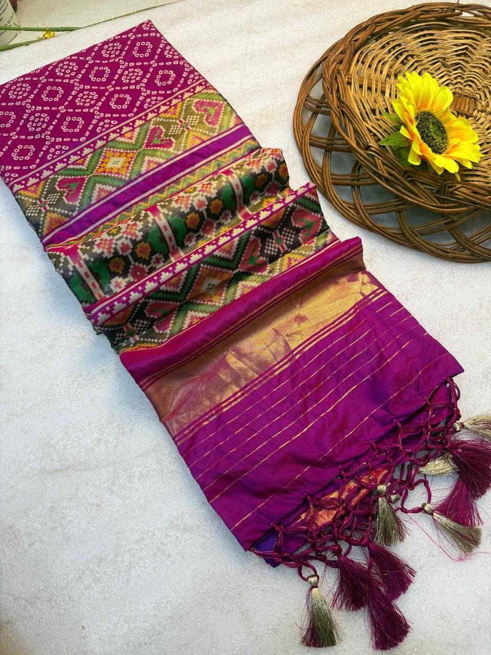 Anya Banarasi Soft Silk Saree in Rani