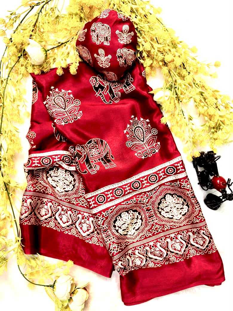 Crepe Silk Ajrakh Saree