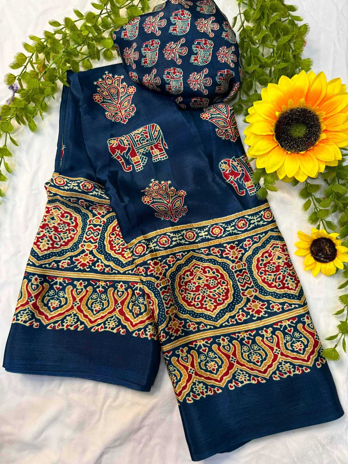 Crepe Silk Ajrakh Saree