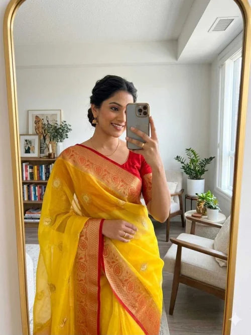 Organza Designer Saree in Yellow