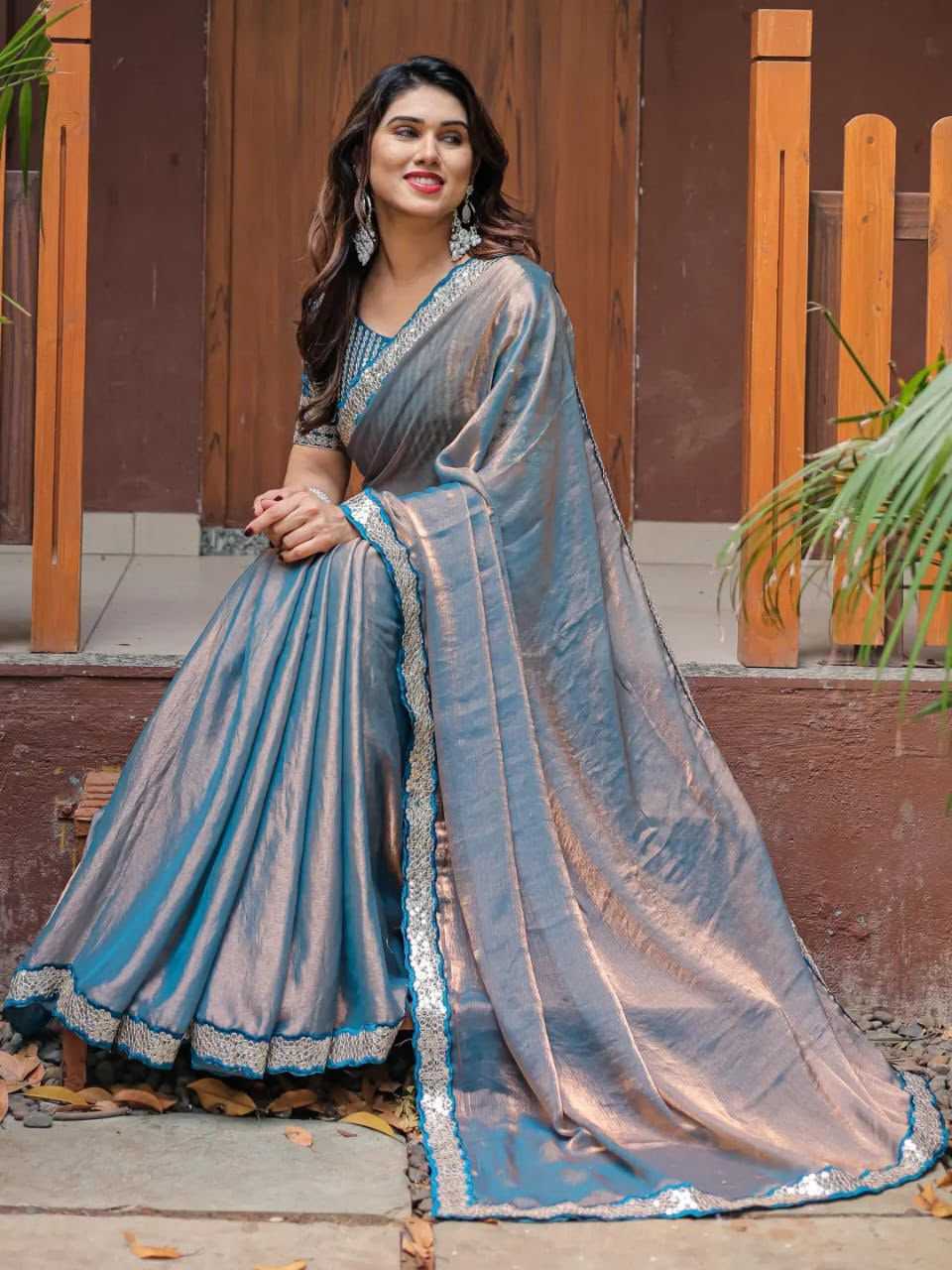Chiffon Designer Saree in Mustred