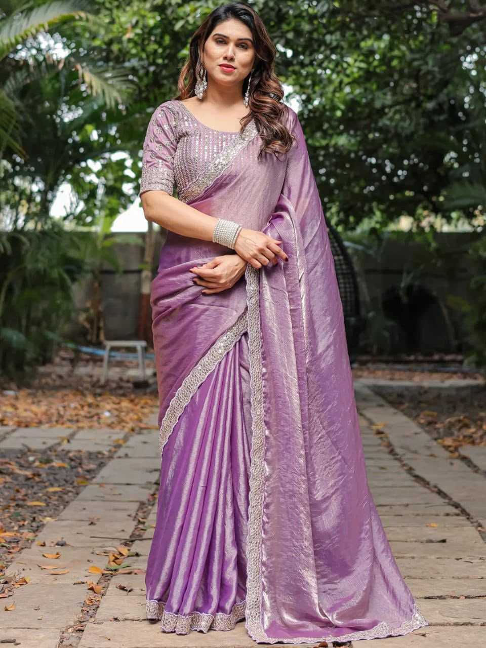 Chiffon Designer Saree in Mustred