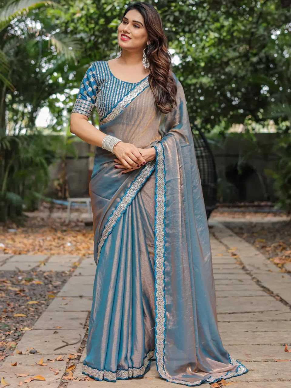 Chiffon Designer Saree in Mustred