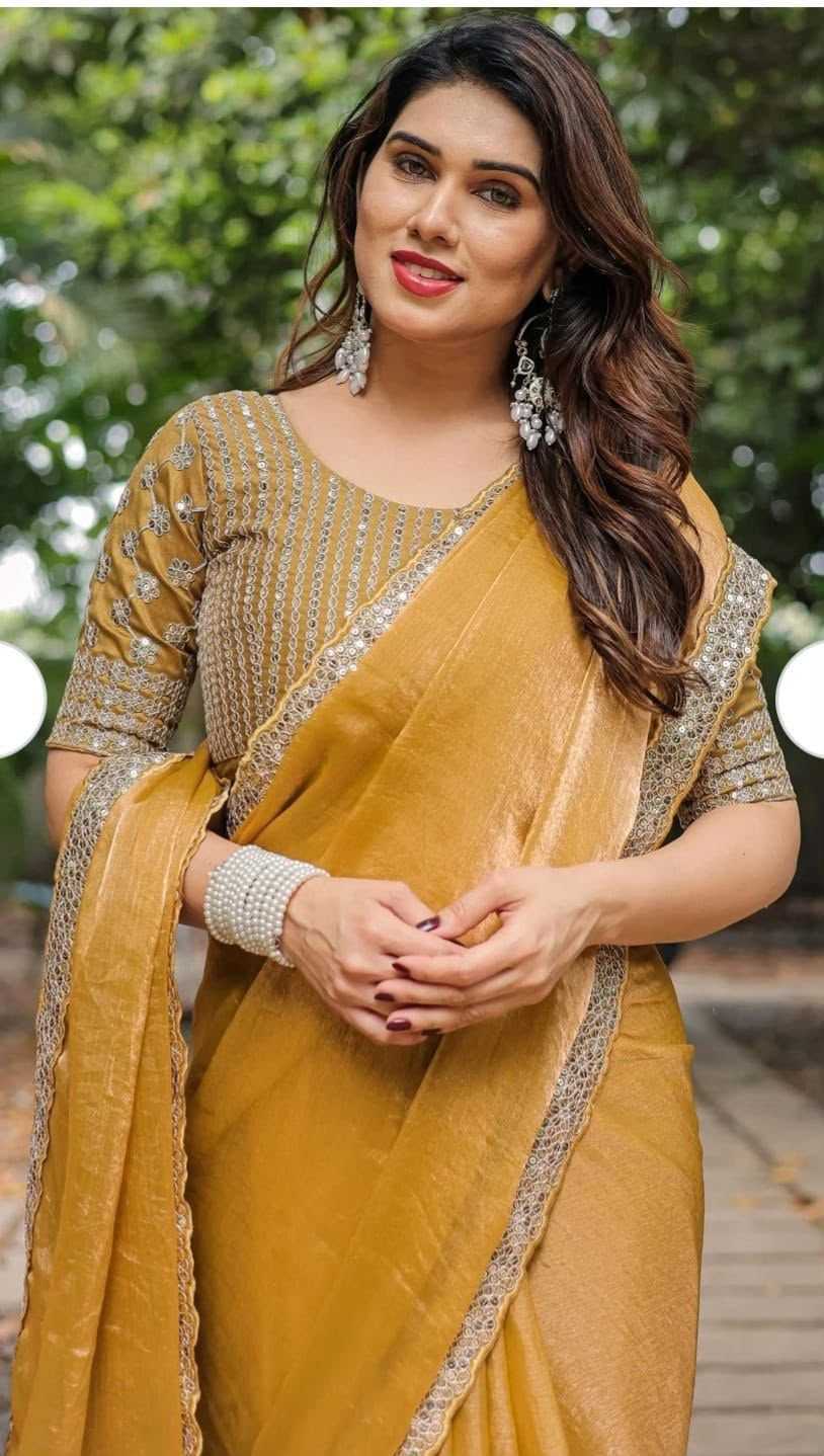 Chiffon Designer Saree in Mustred