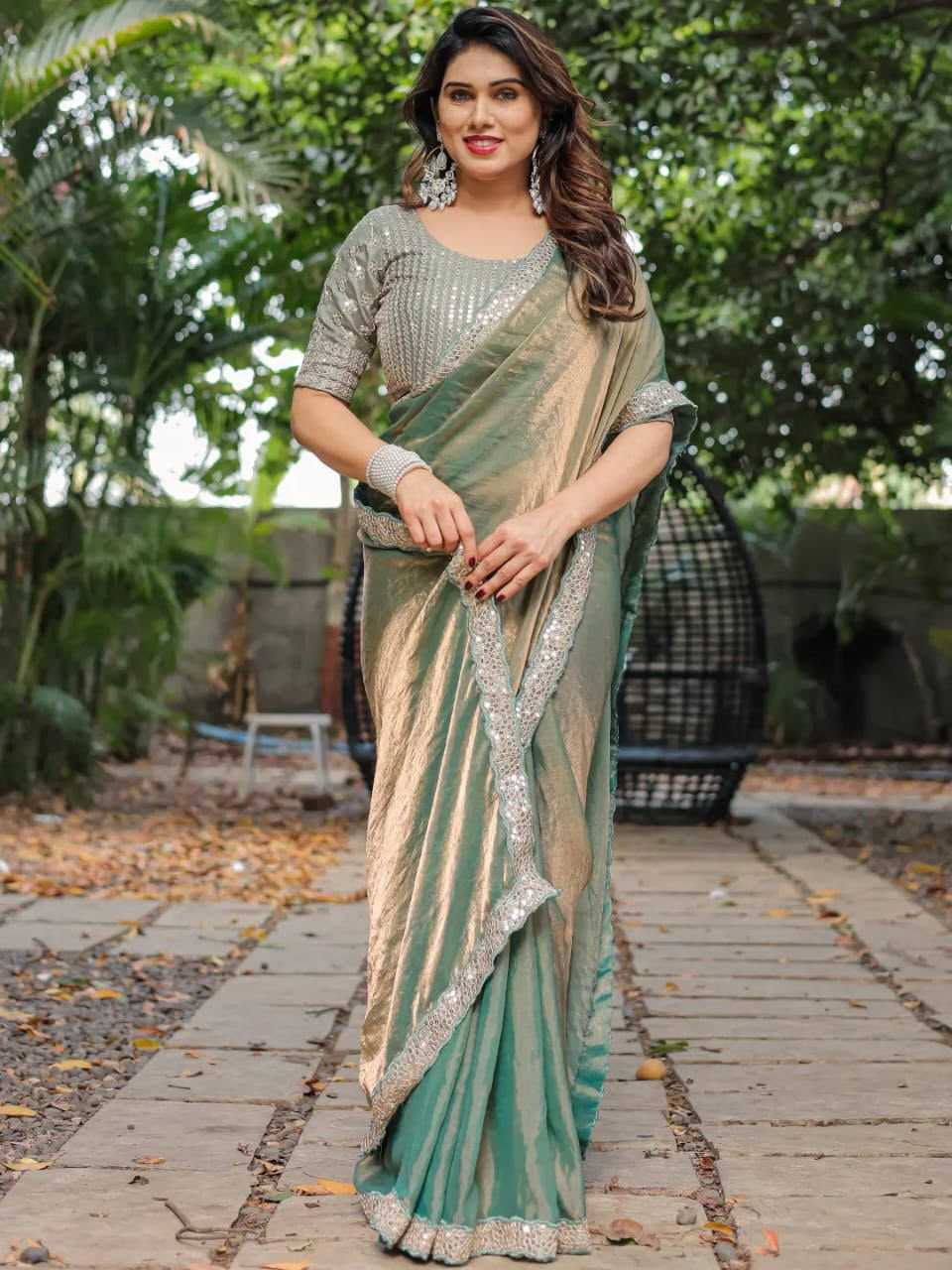 Chiffon Designer Saree in Mustred