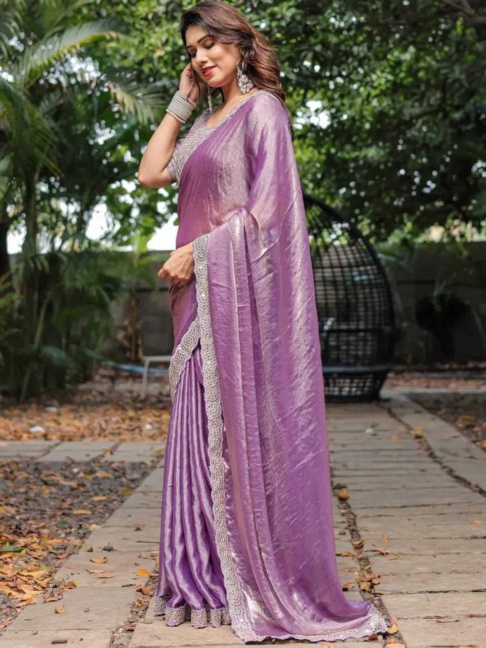 Chiffon Designer Saree in Mustred