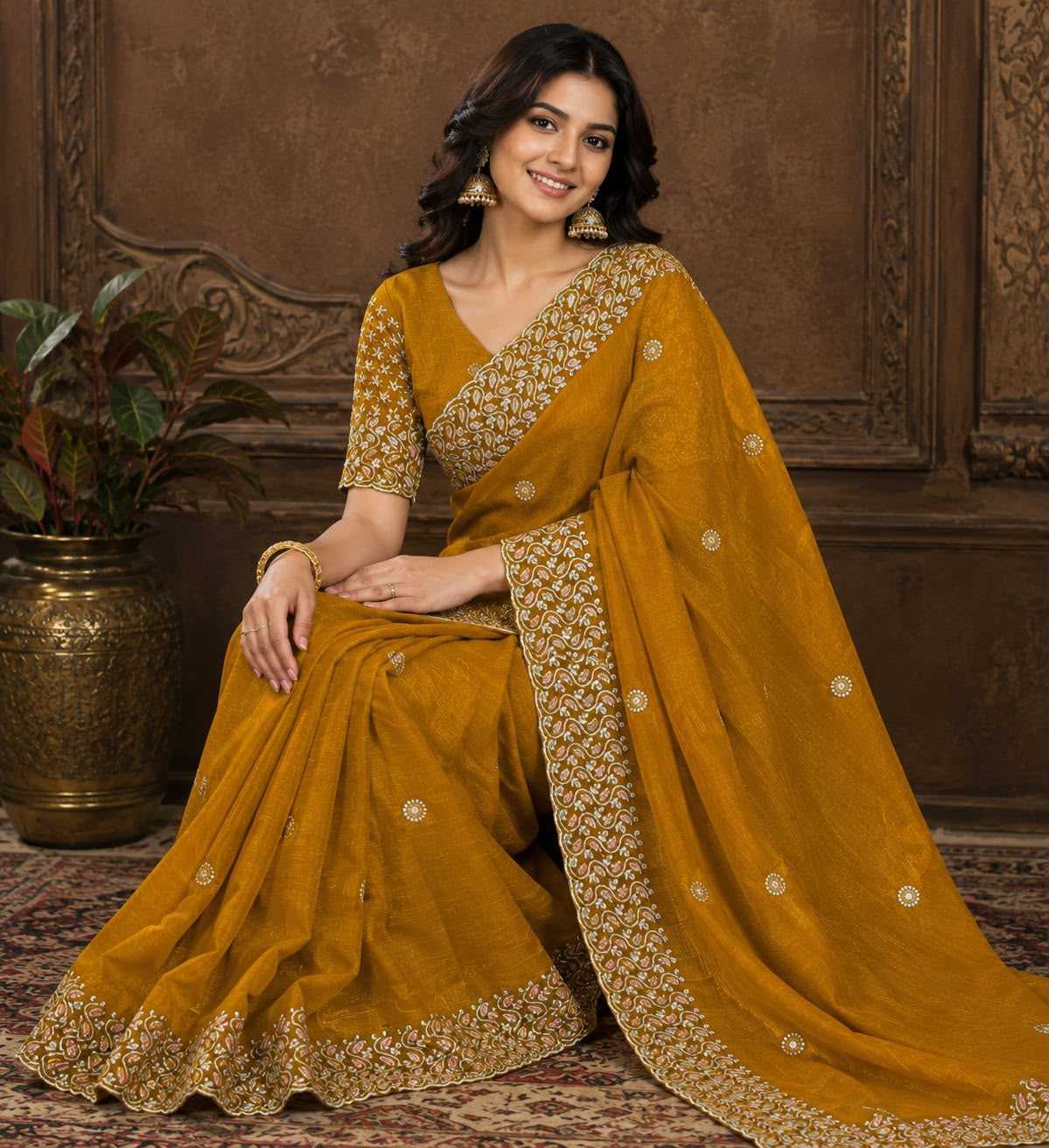 Soft Gold Crush Designer Saree