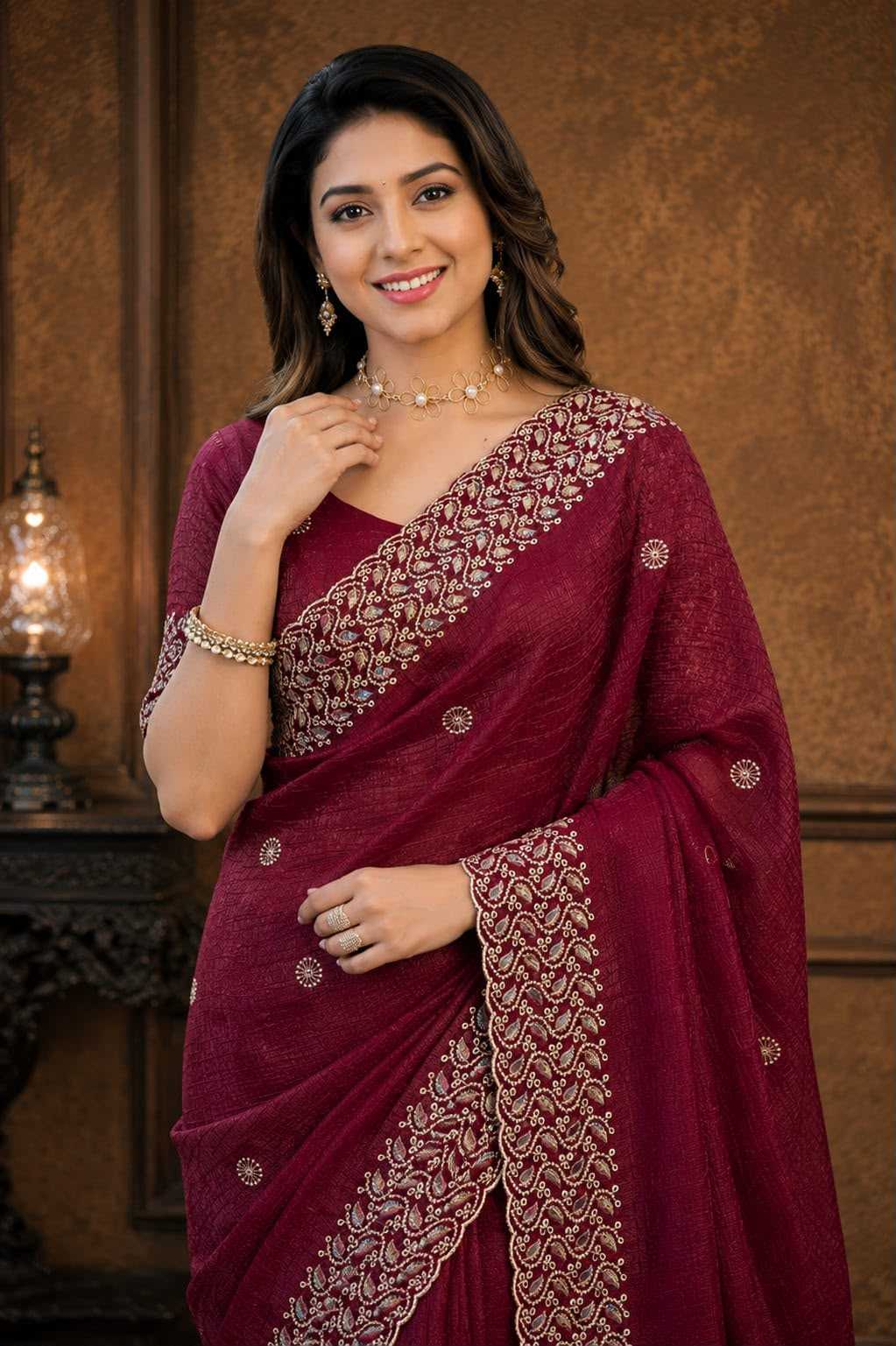 Soft Gold Crush Designer Saree