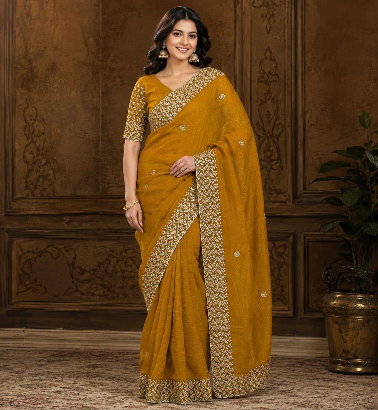 Soft Gold Crush Designer Saree