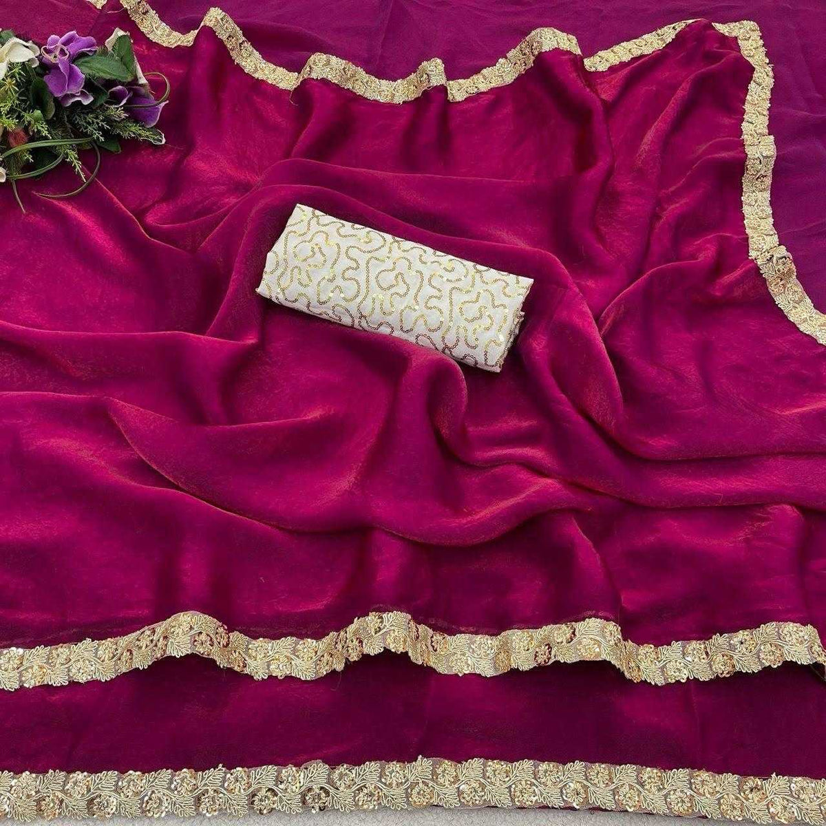 Fendy Flower Satin Designer Saree