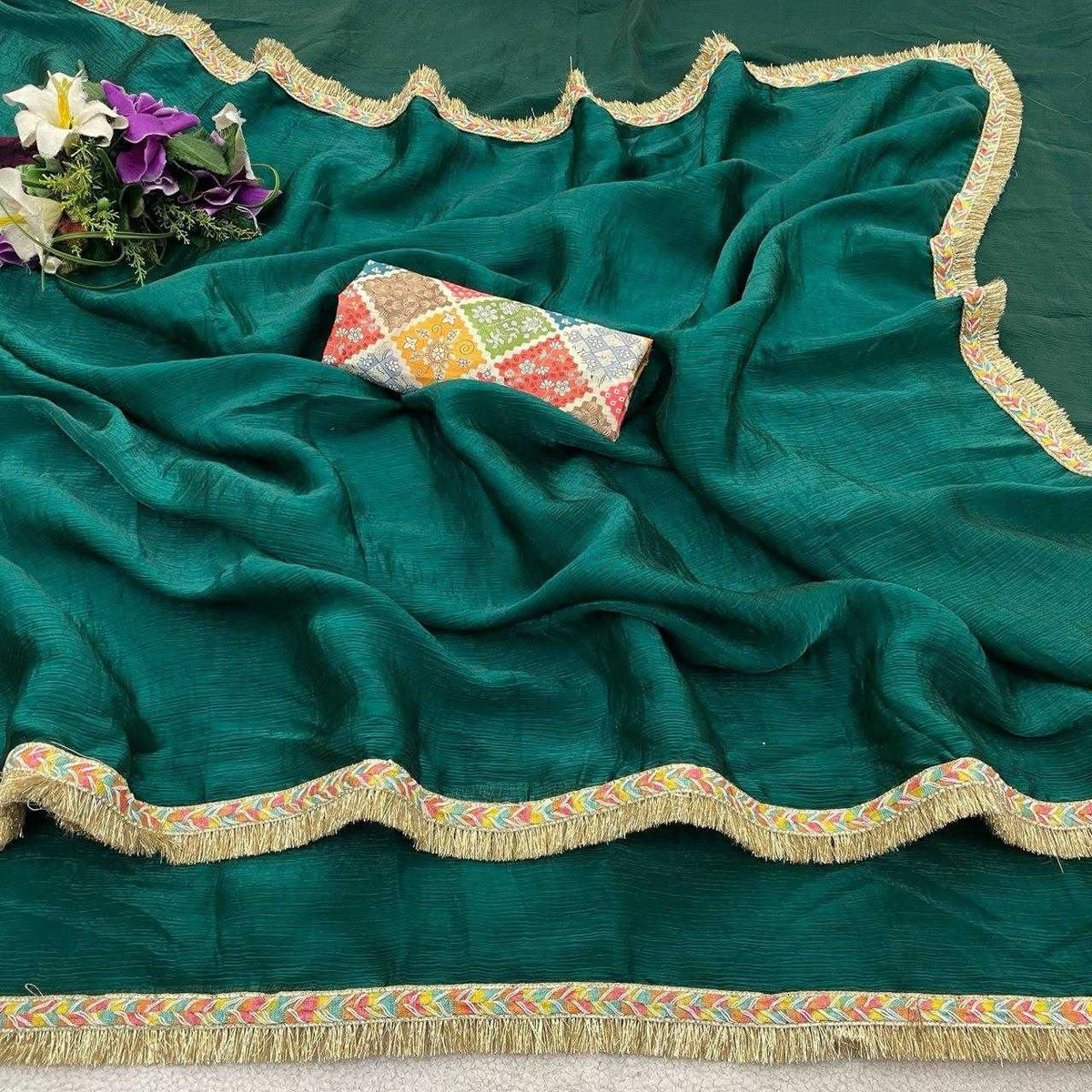 Fendy Flower Satin Designer Saree