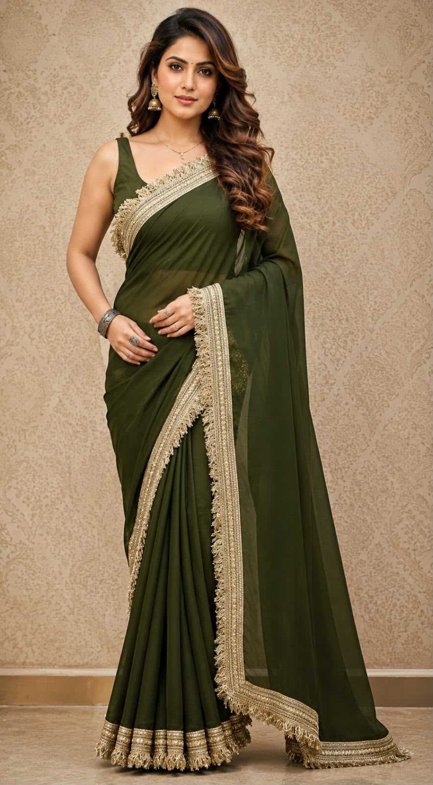 Furr Lace Georgette Ready To Wear Saree
