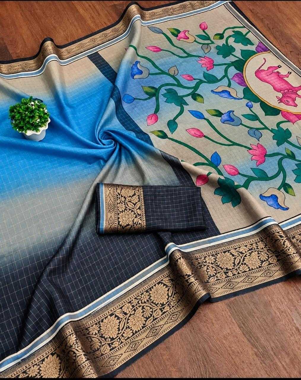 Purple Chex Dola Silk Saree