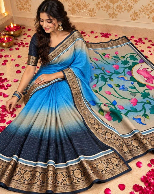 Purple Chex Dola Silk Saree