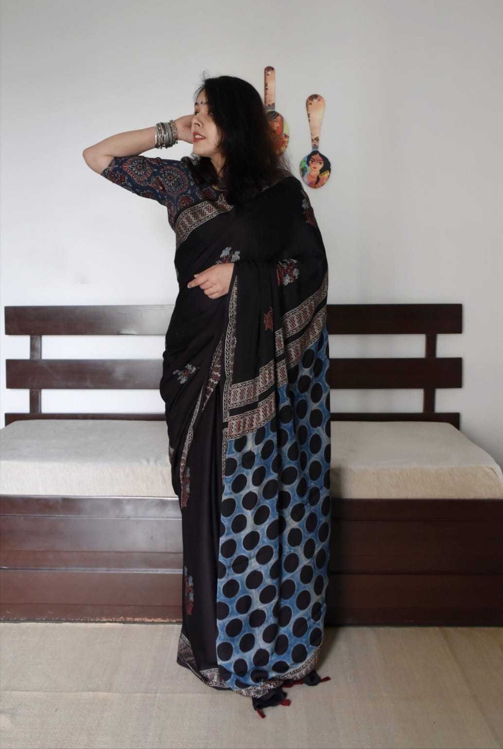 Ajrakh Muslin Silk Soft Saree