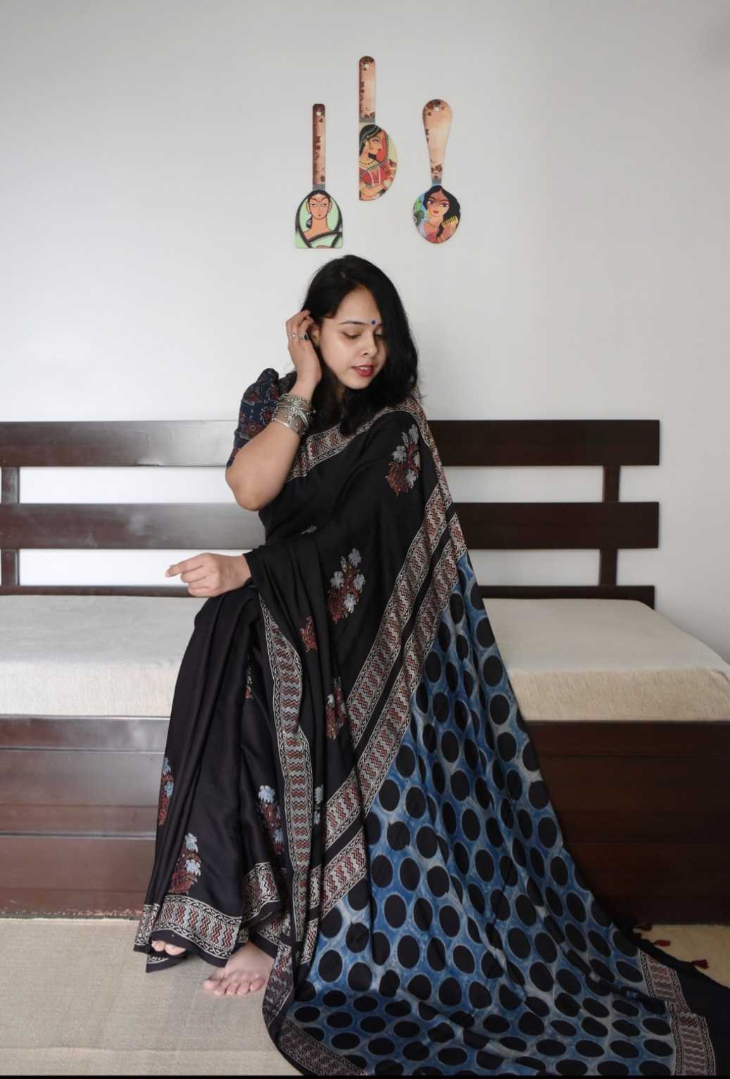 Ajrakh Muslin Silk Soft Saree