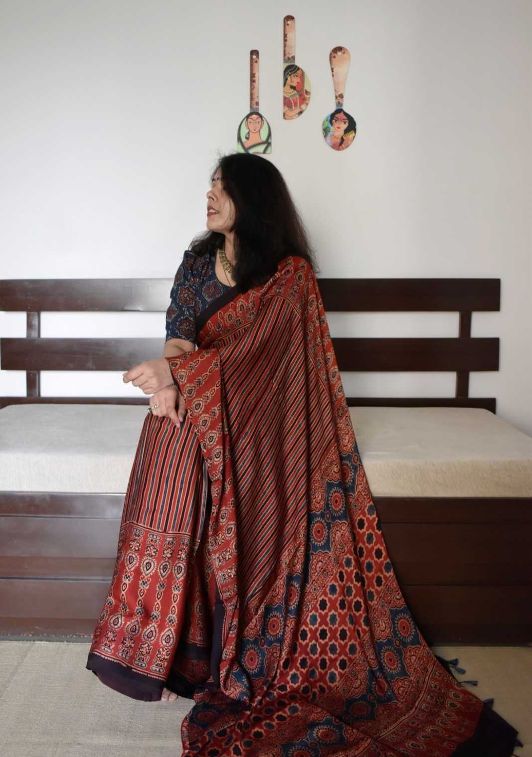 Ajrakh Muslin Silk Soft Saree