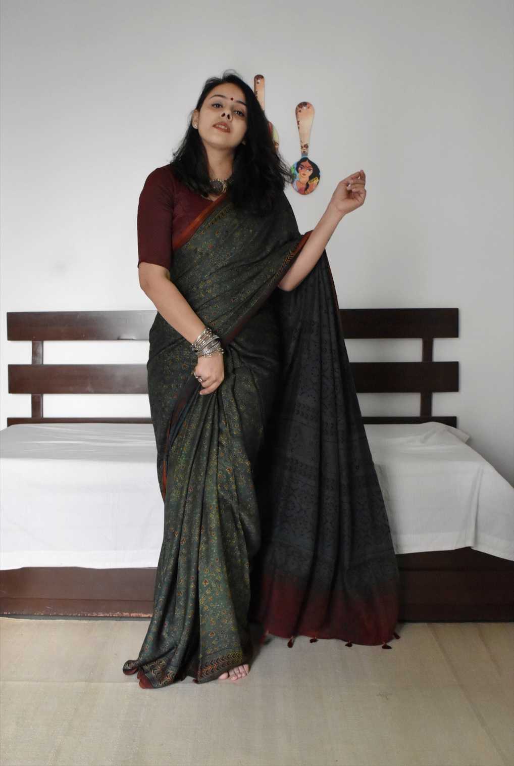 Ajrakh Muslin Silk Soft Saree