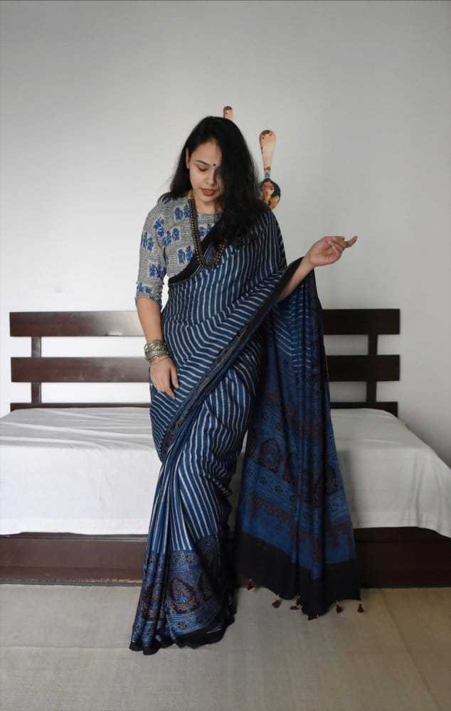 Ajrakh Muslin Silk Soft Saree