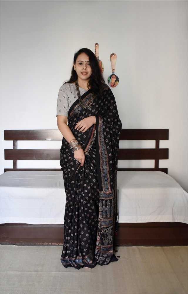 Ajrakh Muslin Silk Soft Saree