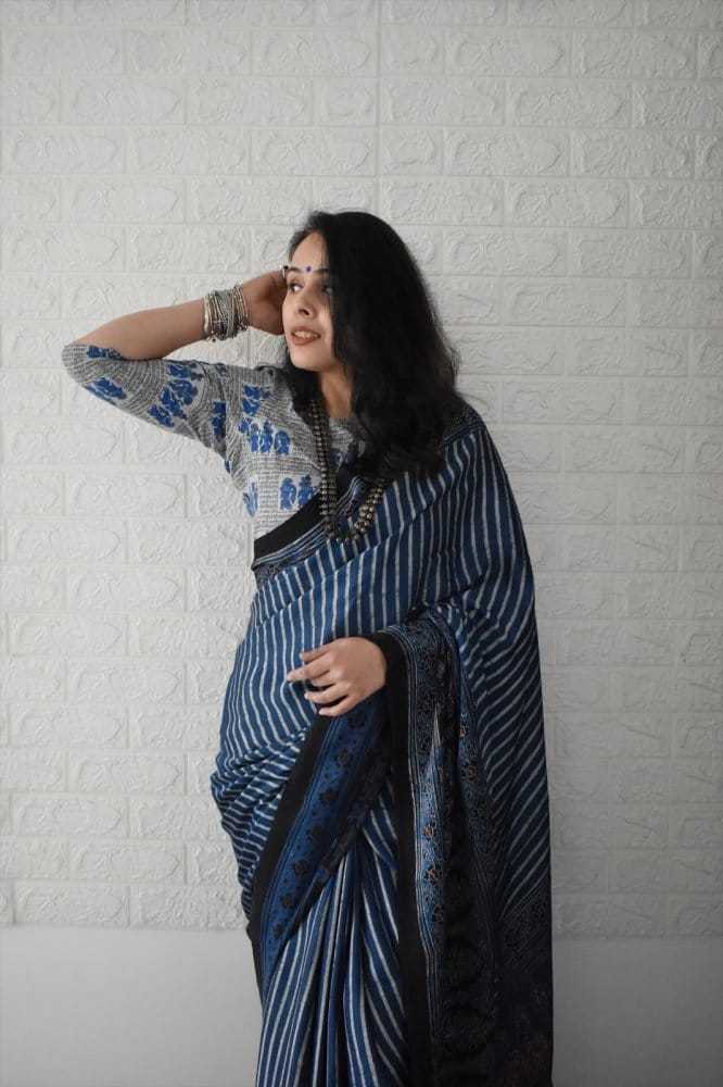 Ajrakh Muslin Silk Soft Saree