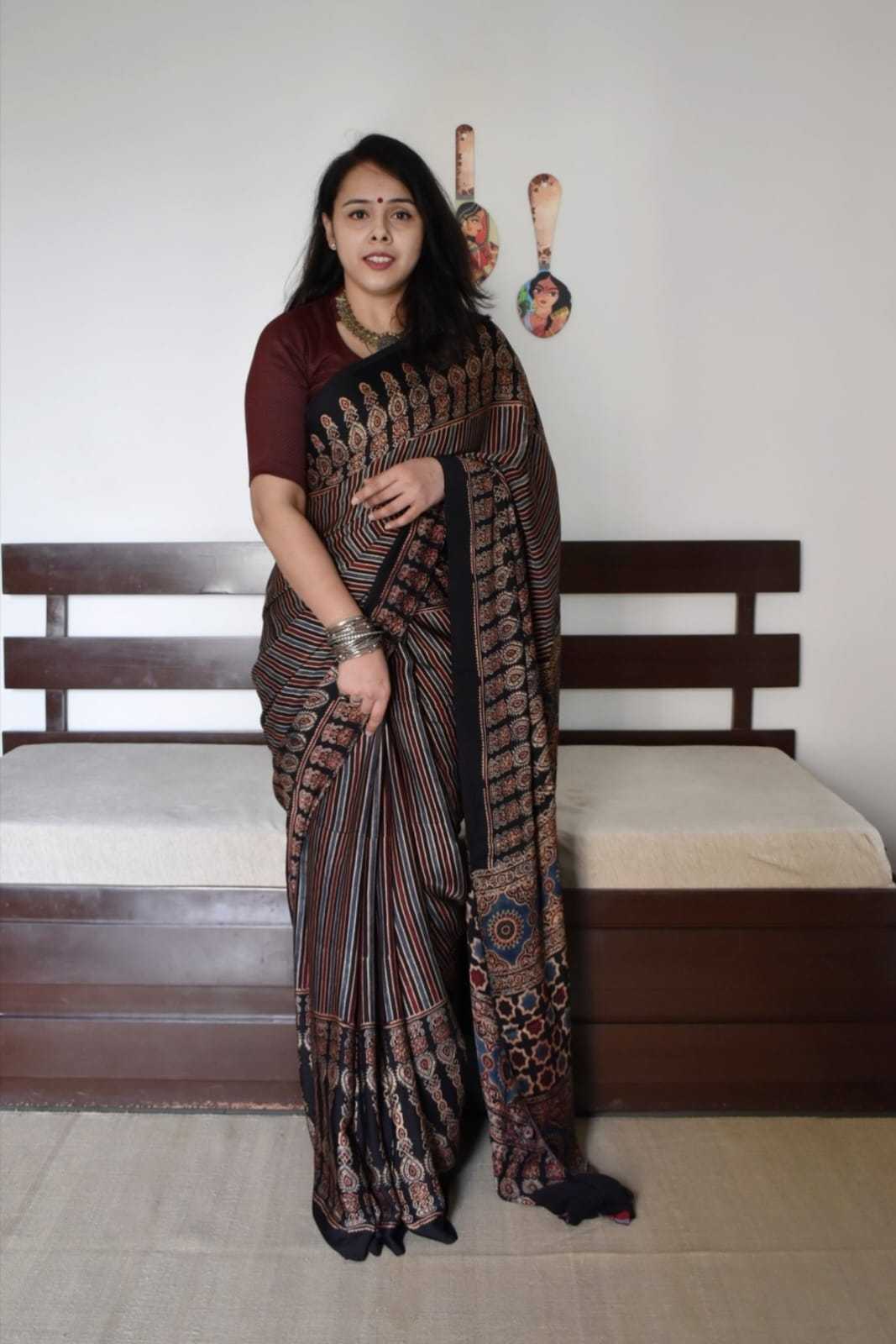Ajrakh Muslin Silk Soft Saree