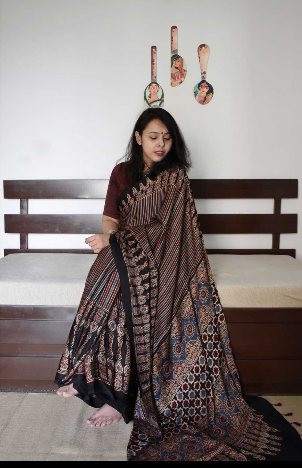 Ajrakh Muslin Silk Soft Saree