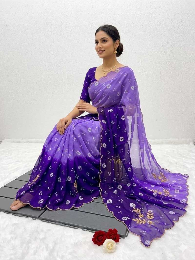 Georgette Printed Saree in Lavender