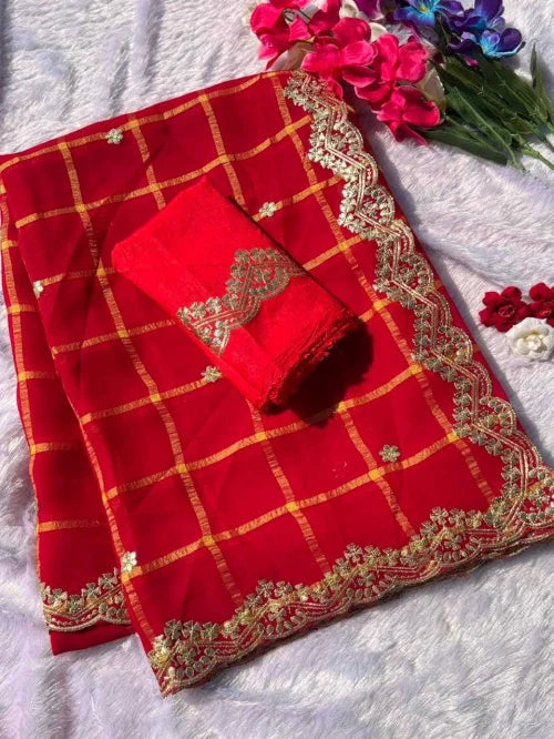 Georgette Designer Saree in Red